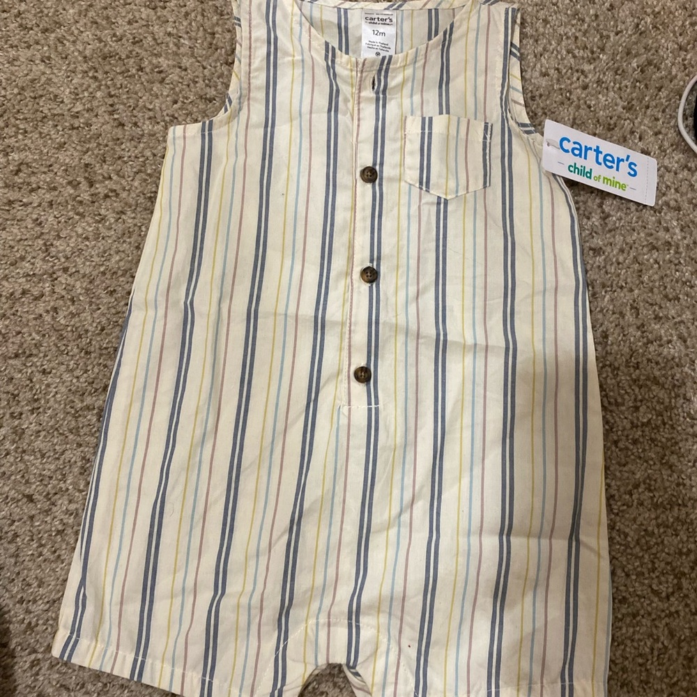 Carter's Striped Sleeveless Romper - Cream and Blue